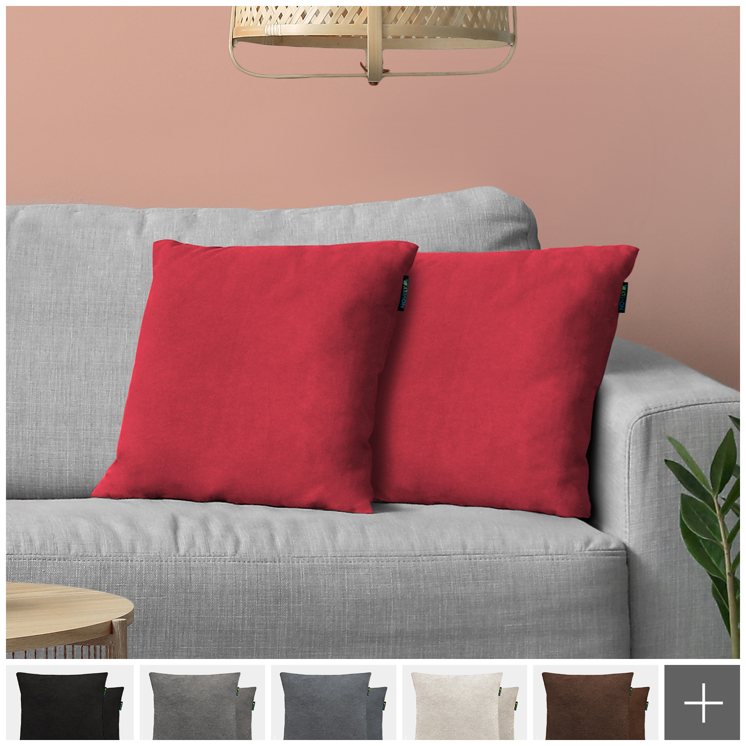 LIESON Dekokissenhülle 45x45 Cm – Weiß Mit Roten Herzen & Geometrischem Muster, Aus Polyester